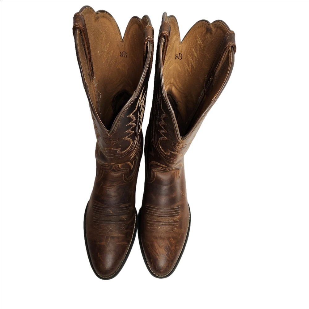 Cowboy boots leather brown heal Size 8 ARIAT - Picture 3 of 11